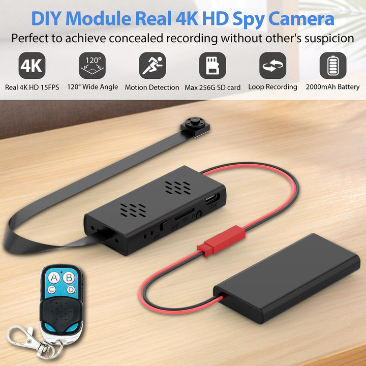 DIY Spy Camera Shirt Button Kit - Ultra HD 4K Video, No WiFi